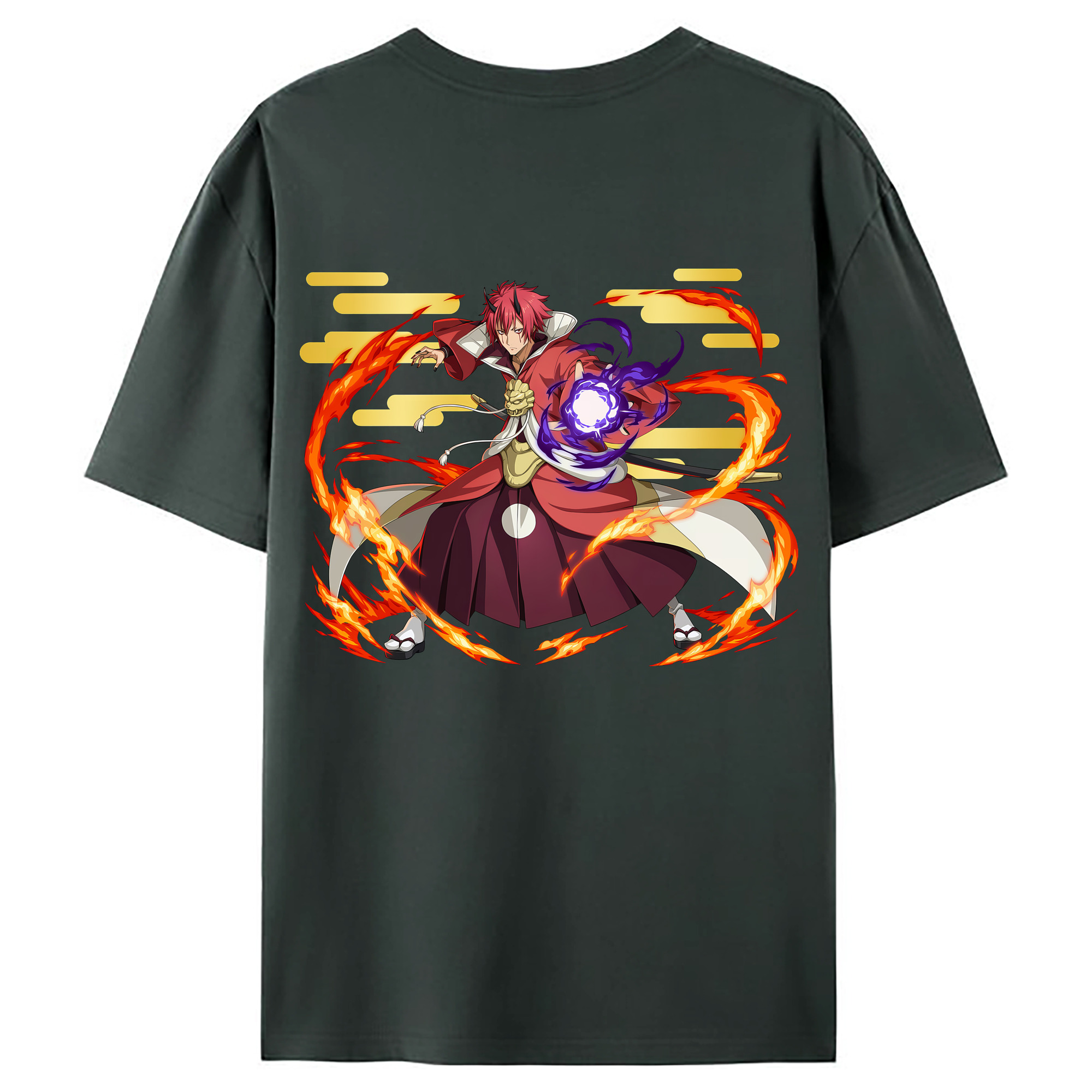 （画像用） 転スラ Regarding Reincarnated to Slime 綿100％ メンズ半袖Tシャツ（バックプリント） 通気性